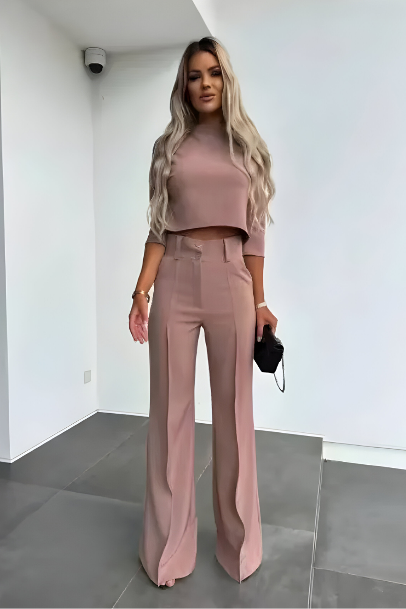 Inès | Ensemble pantalon évasé et top structuré pour femme