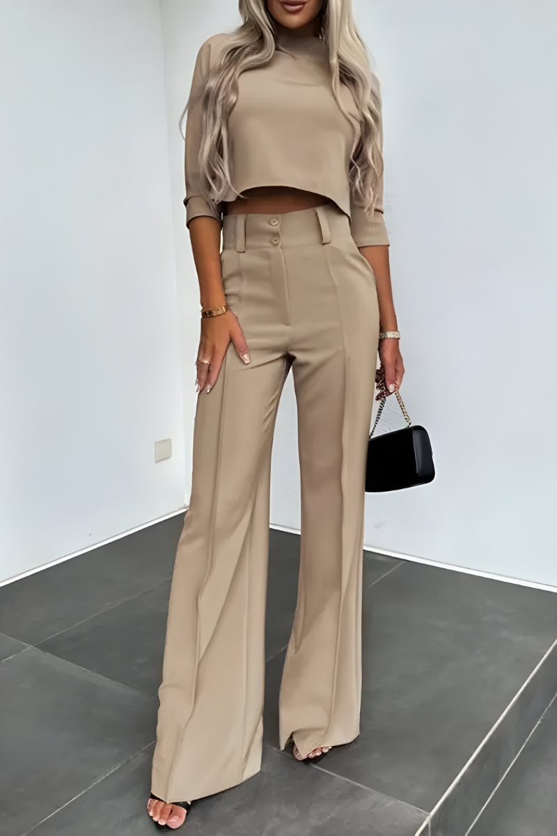 Inès | Ensemble pantalon évasé et top structuré pour femme