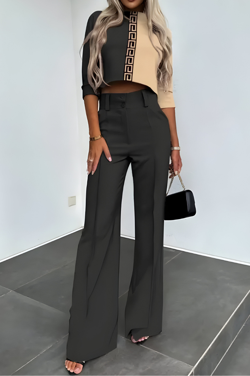 Inès | Ensemble pantalon évasé et top structuré pour femme