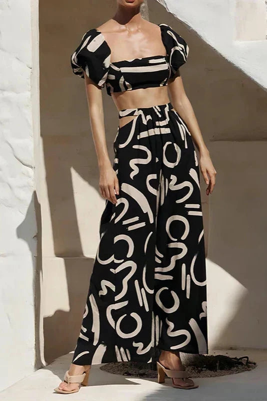 Naïa | Ensemble pantalon large et top à manches bouffantes pour femme