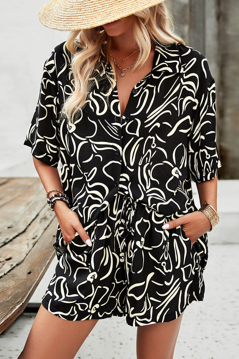 Sasha | Ensemble chemise fluide et short imprimé pour femme