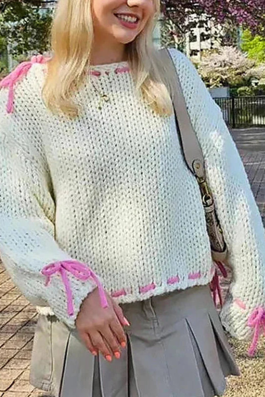Noël | Pull Tricoté avec Nœuds en Ruban