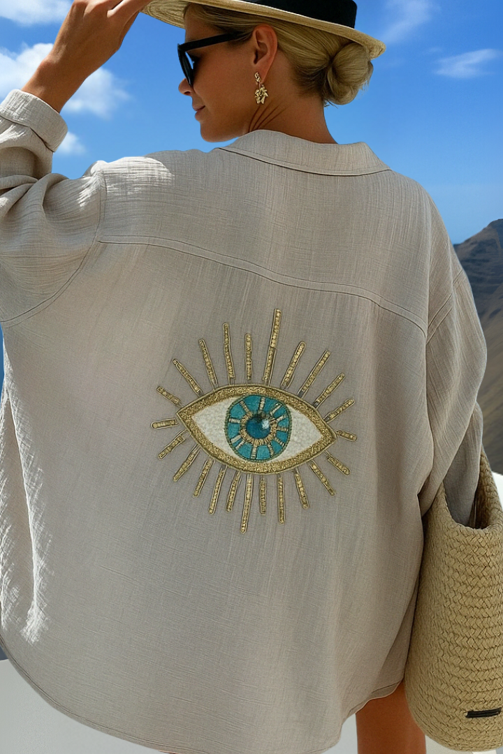 Sofia | Chemise de plage oversize avec motif œil doré brodé