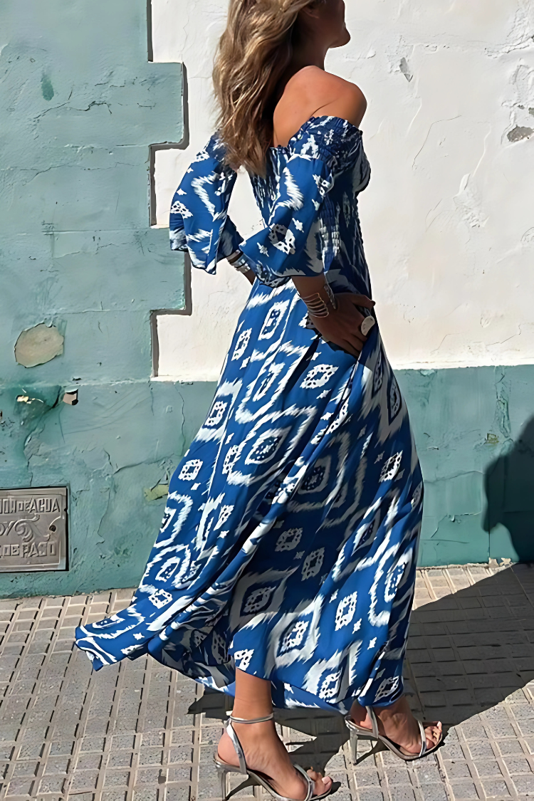 Chiara | Robe longue à épaules dénudées et imprimé floral rouge pour femme