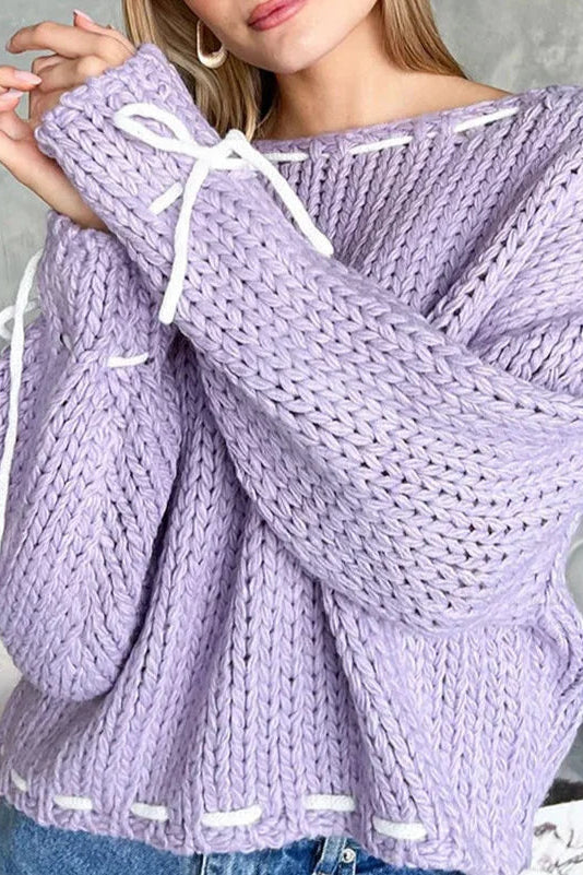 Noël | Pull Tricoté avec Nœuds en Ruban